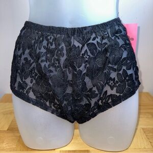 Women’s 90S Dead Stock Black Floral Mash and Velvet Panties Size M NWT Vintage